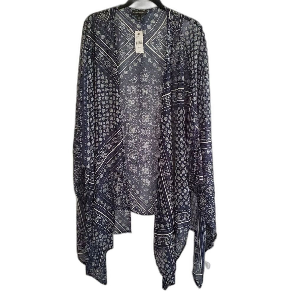 NWT Lane Bryant Women's Cover-Up One Size Blue Cream Flowy Lightweight Kimono